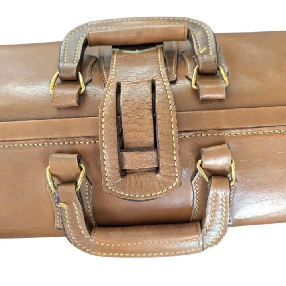 Vintage 1950s/1960s Leather Expandable hinged mouth Briefcase w locking latch